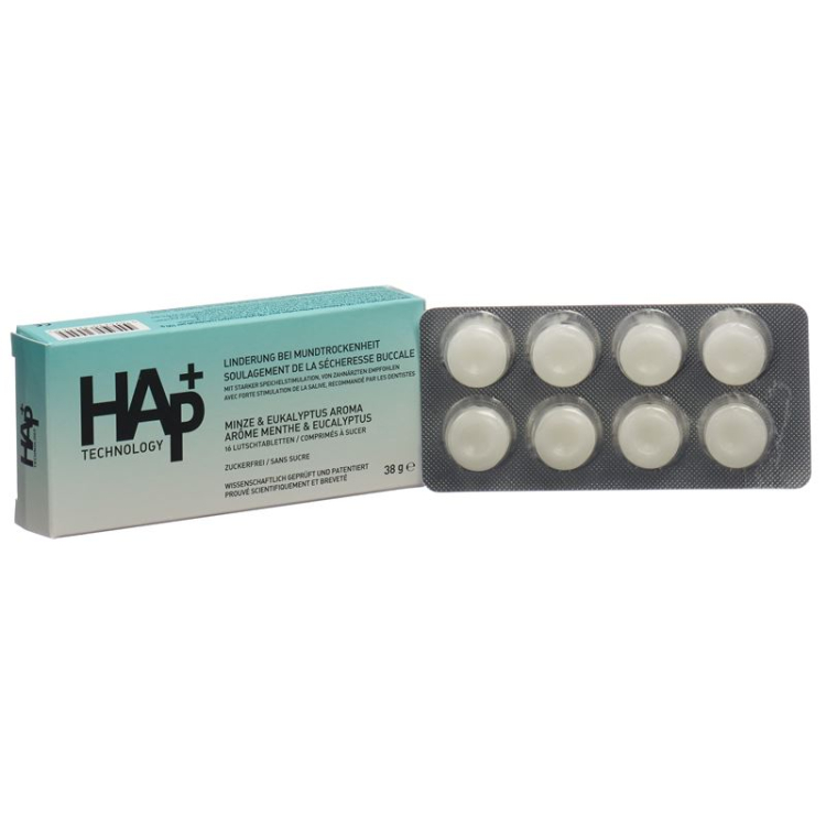 HAp+ Lutschtabl Minze & Eukalyptus Aroma 16 Stk