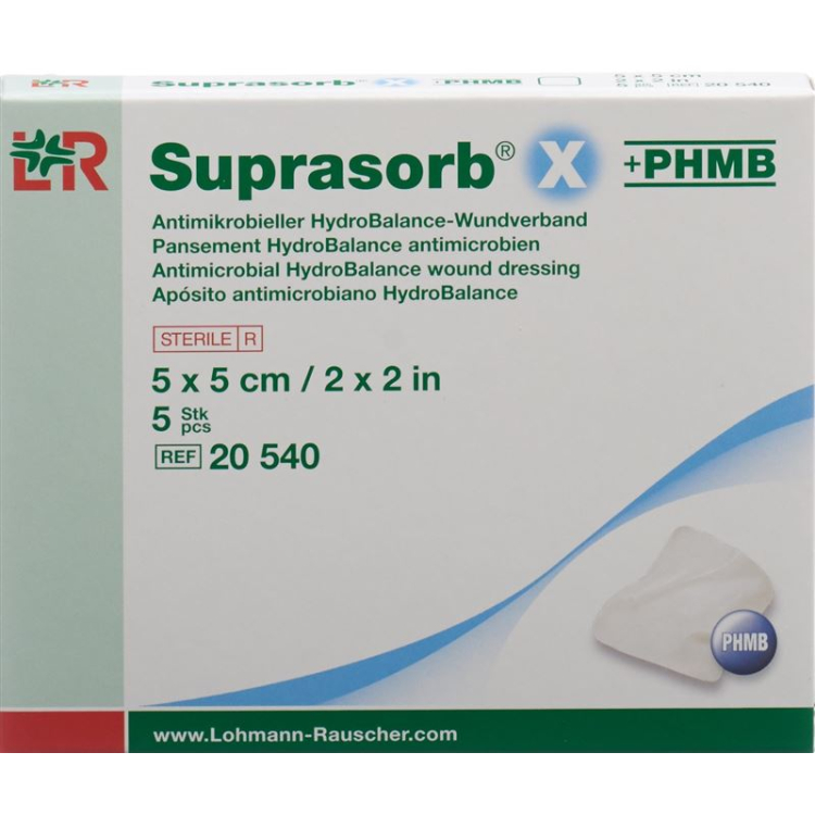 Suprasorb X + PHMB HydroBalance yarani bog'lash 5x5 sm mikroblarga qarshi