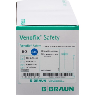 Venofix Safety 23G 0.65x19mm blauwe slang 30cm 50 st