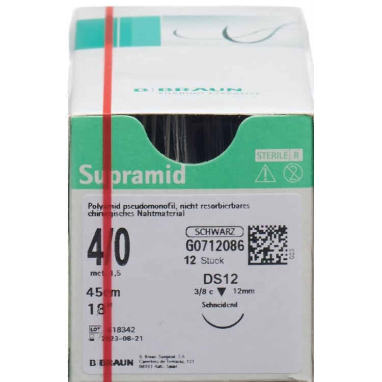 SUPRAMID 45cm DS 12 4-0 crna 12 kom