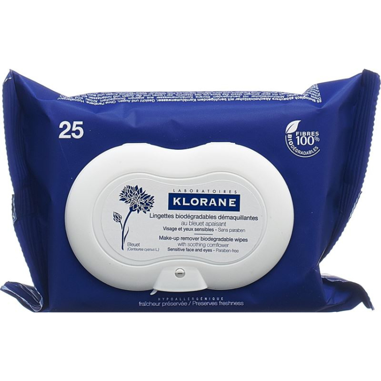 Toalhetes desmaquilhantes biodegradáveis ​​Klorane Bleuet 25 unid.