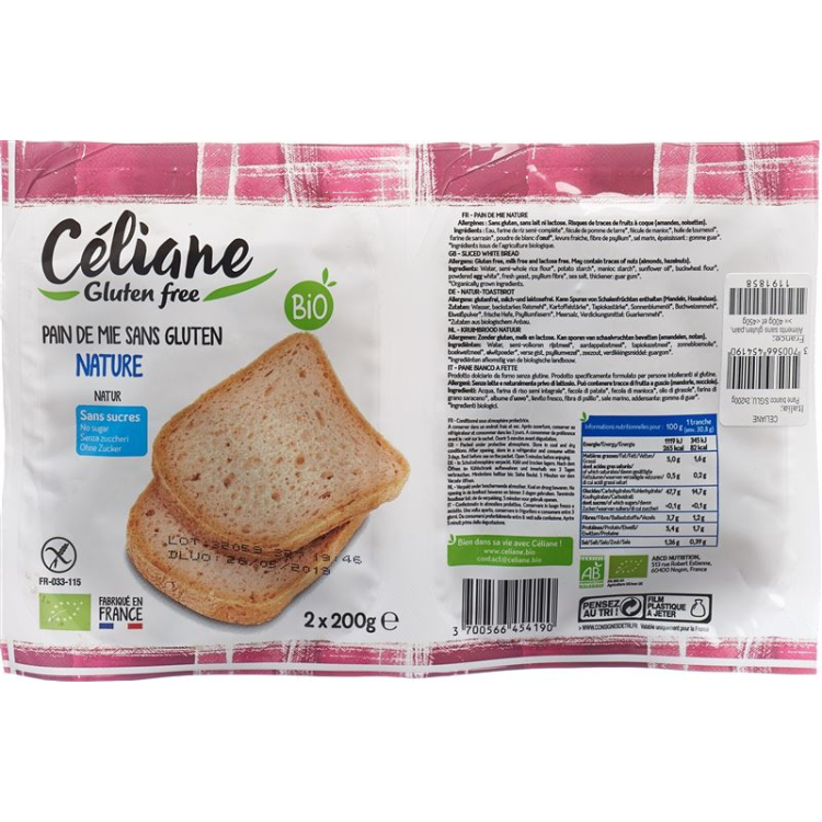 Les Recettes de Céliane natural gluten free toast 2 x 200 g