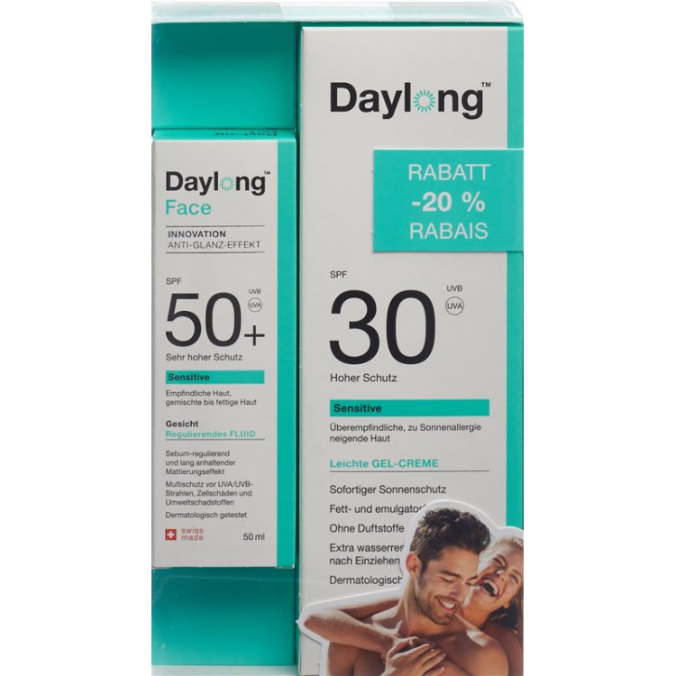 Daylong Sensitive Gel cream SPF30 200ml + Sensitive Face Sebumregulierendes fluid SPF 50+ 50ml