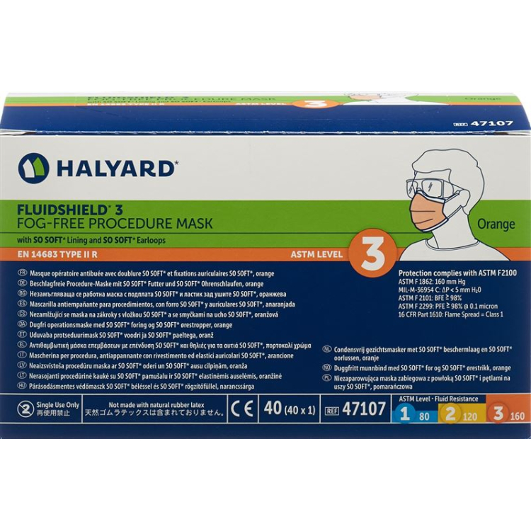 Halyard Procedure Mask Fluidshield Type IIR 40 יח'