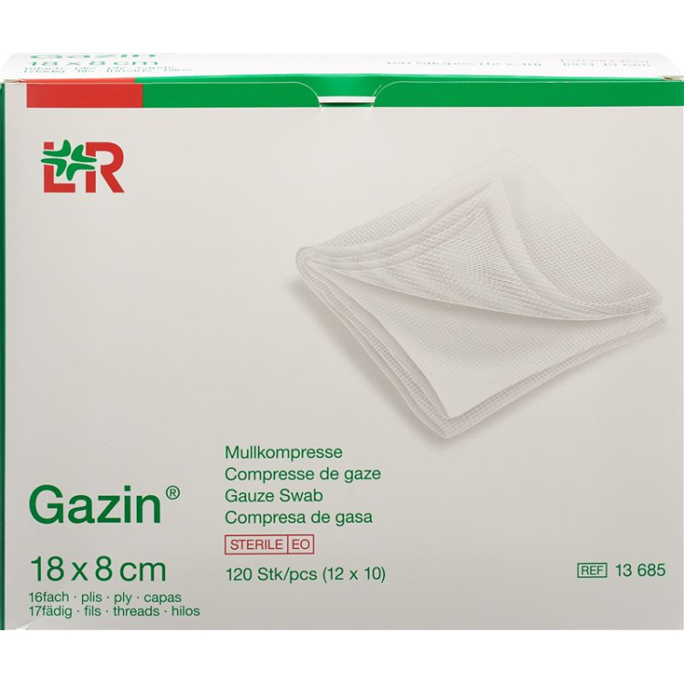 Gazin sett 10 longuetter 8x18cm 16-fold type 17 steril 12 stk.