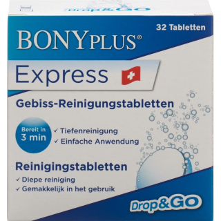 Bony Plus Express tablettes pour prothèses dentaires et nettoyantes 32 pcs