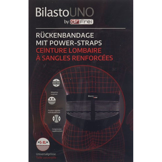 BILASTO Uno Rückenbandage S-XL mit ខ្សែថាមពល