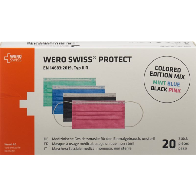 Máscara WERO SWISS Protect Type IIR farbig Mix
