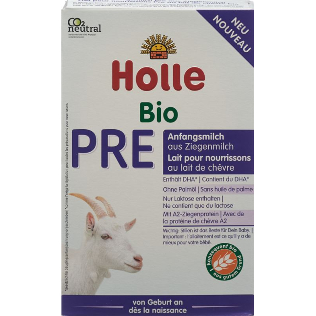 HOLLE Bio-Anfangsmilch PRE arba Ziegenmilch