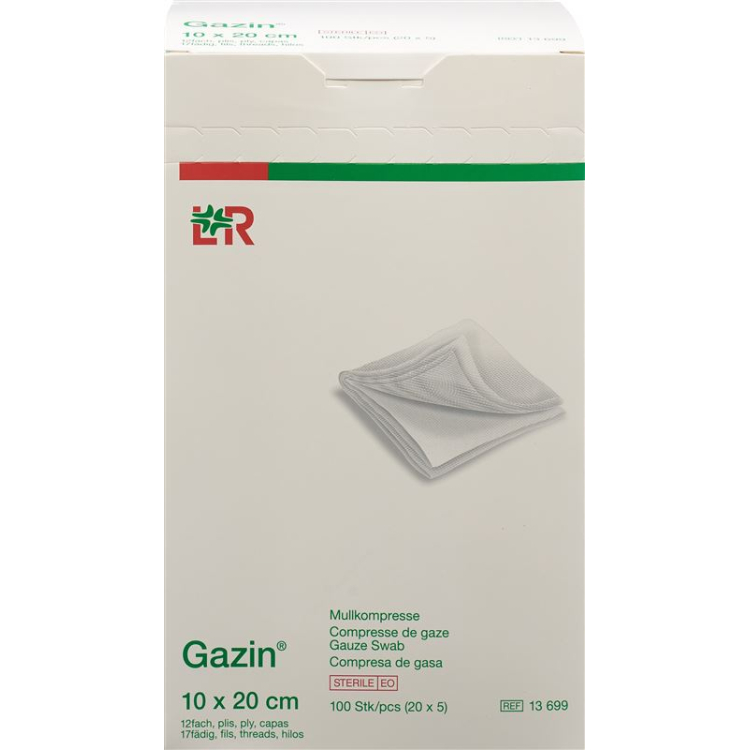 Gazin géz borogatás 10x20cm 12-szeres készlet steril 5 db