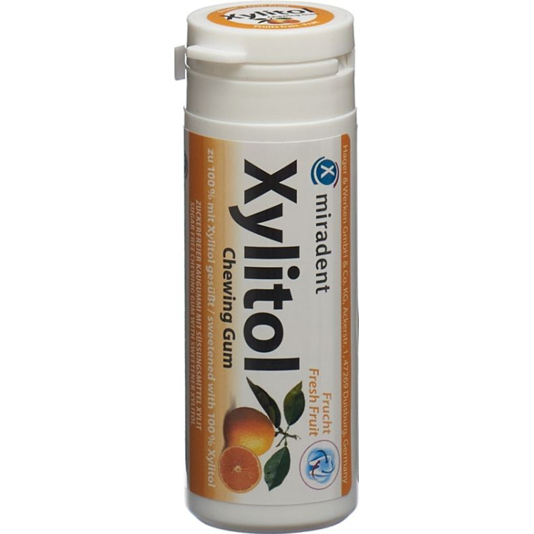 Miradent Xylitol kramtomosios gumos vaisiai 12 x 30 vnt