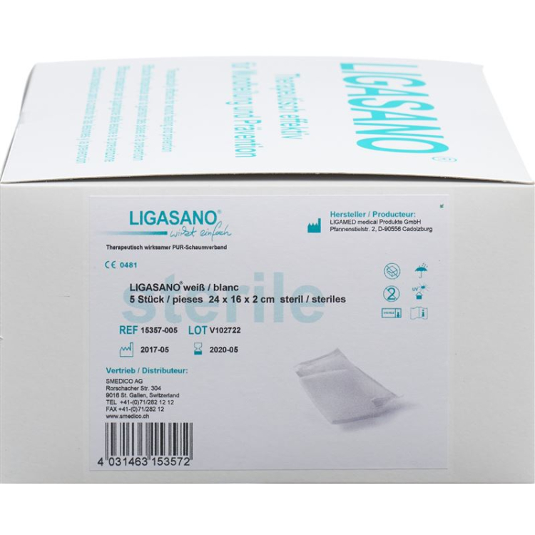 Ligasano skum komprimerer 24x16x2cm sterile 5 stk