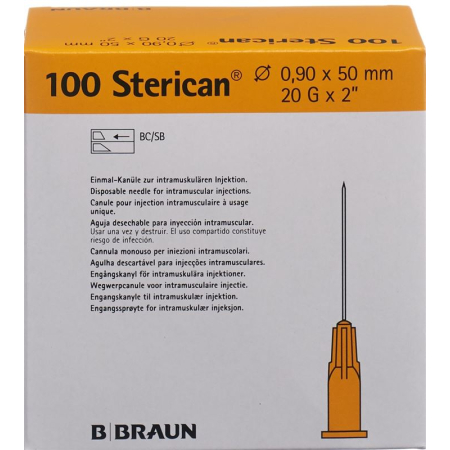 STERICAN Needle 20G 0.90x50mm Yellow Luer - 100 pcs