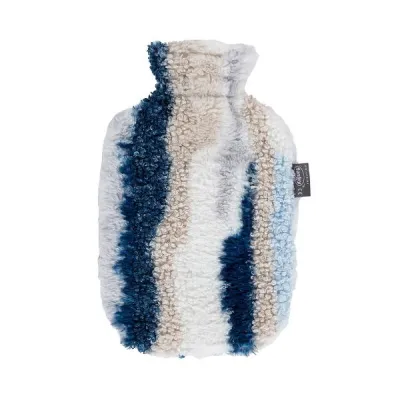 FASHY Hot Water Bottle 2l Fluffy Cover Blue/White Marble