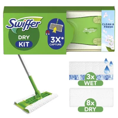 ចាប់ផ្តើម Swiffer Storter បានកំណត់ដំបង + ក្រណាត់ស្ងួត + ជូតក្រណាត់