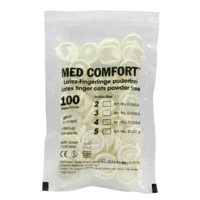 AMPRI Latex Finger Cots Size 4 Powder Free Rolled 100 Pieces