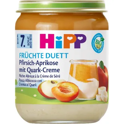 Hipp Organic Peach-Apricot z Quark Glass 160 g