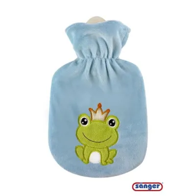 SÄNGER Hot Water Bottle Natural Rubber Velour 0.8l Frog King
