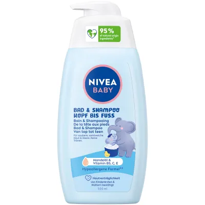 ងូតទឹកទារក Nivea និងសាប៊ូកក់សក់ទៅម្រាមជើង 500 មីលីលីត្រ