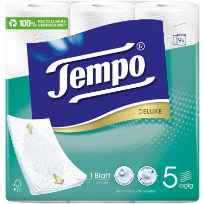 Tempo Զուգարանի թուղթ 5-ply 80 սավան 9 հատ